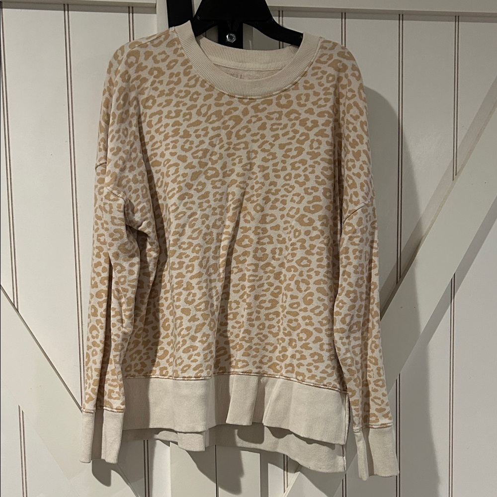 Time and Tru Leopard Print Sweatshirt - Cream and Tan